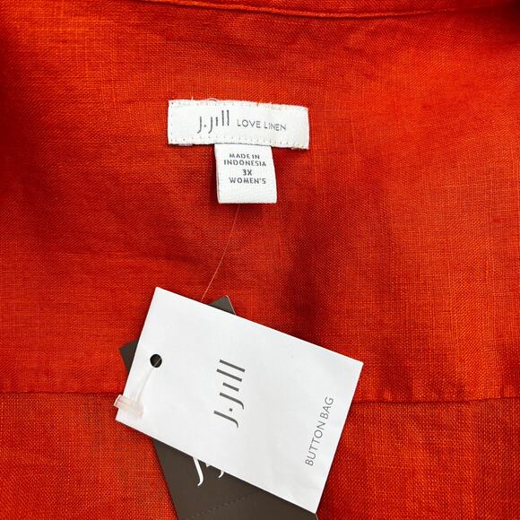 J. Jill Linen Button Down Shirt Long Sleeves Orange Summer - Picture 3 of 8